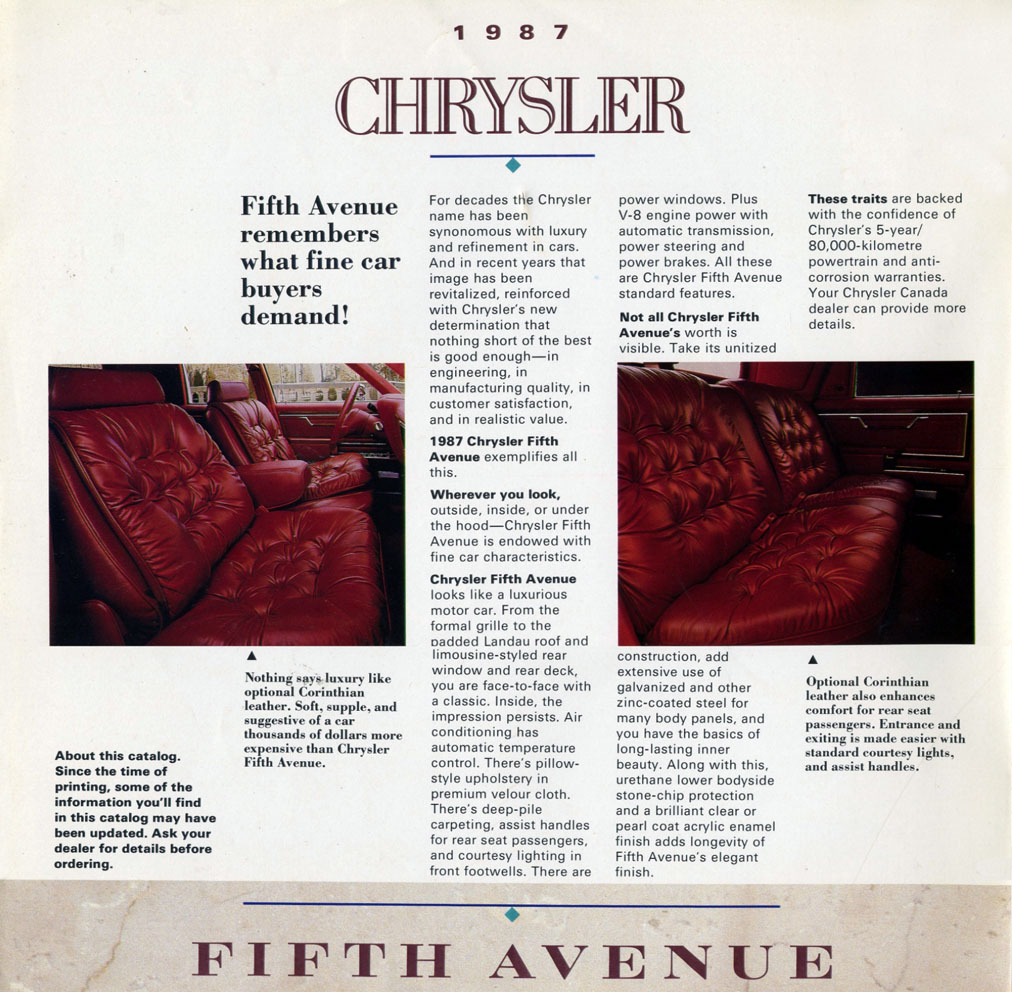 1987 Chrysler 5th Avenue Brochure Page 1